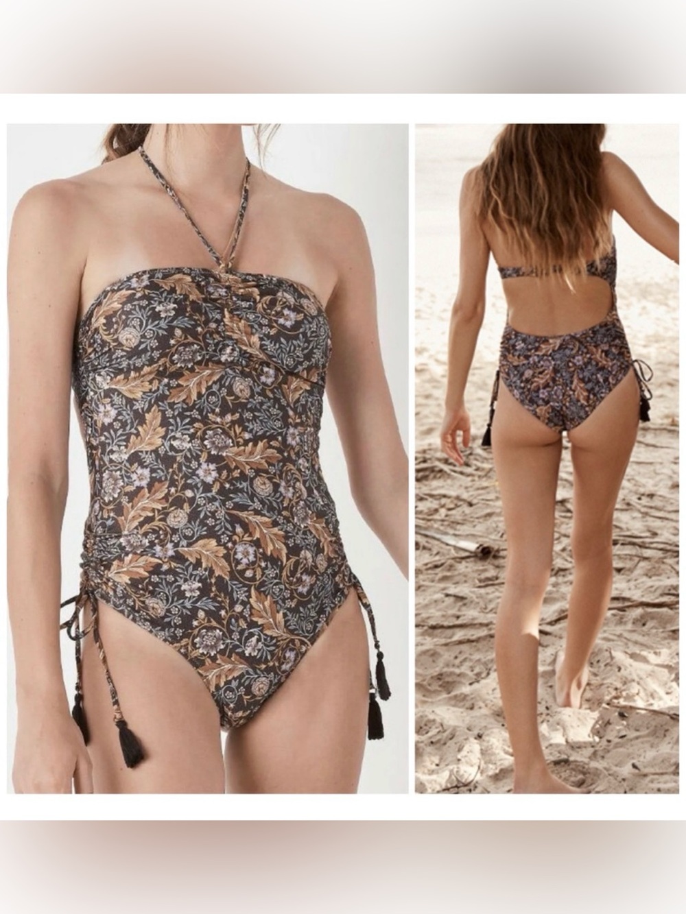 Spell & The Gypsy Oasis Ruched One-Piece Swimsuit in Nightshade Sz Large